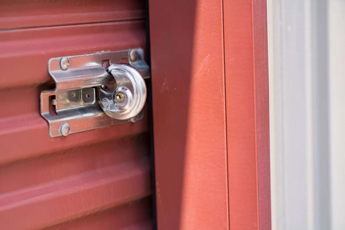 locked red storage unit