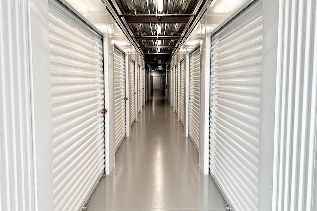 View of climate-controlled indoor storage units at ModBox Storage on Arrowhead Blvd in Mebane, NC