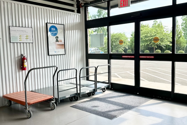 Complimentary dollies and carts for tenant use at ModBox Storage on Arrowhead Blvd