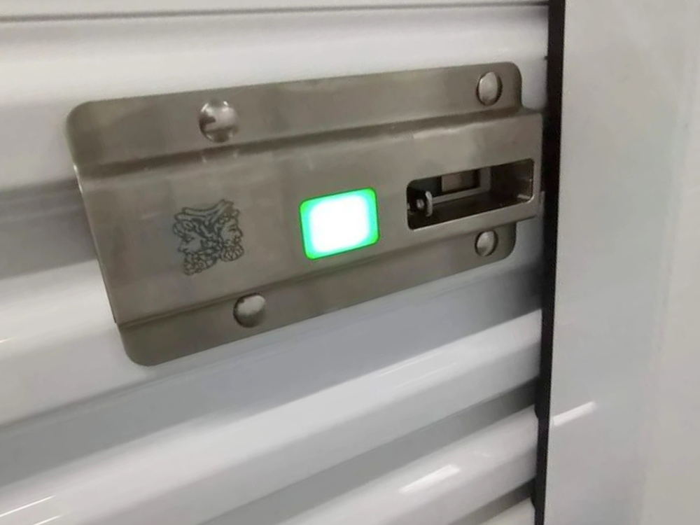 storage unit door with lock indicator