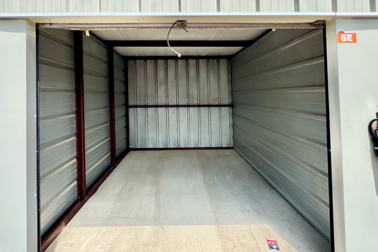 Interior of opened drive-up storage unit at Storage Depot Mansfield LA, 50-130 sq ft with ground-floor access for easy loading