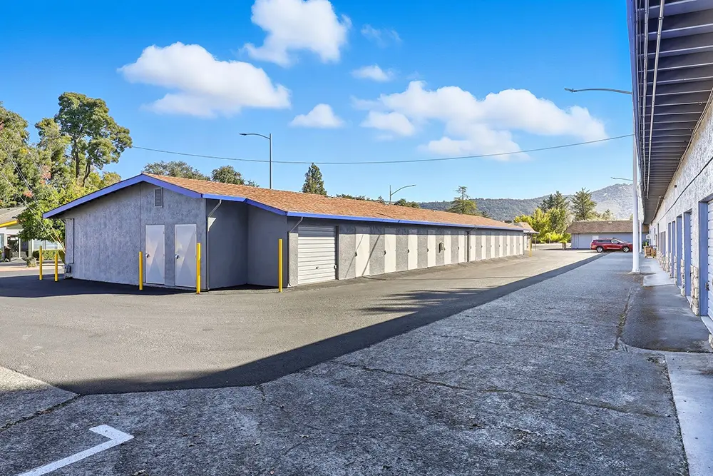 Wide row of storage units at Storage Star Cloverdale on Industrial Drive
