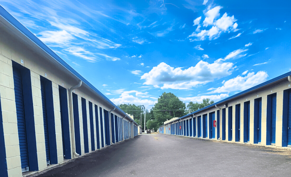 Drive-up storage unit at 603 Webb Blvd, Havelock, NC with security fence